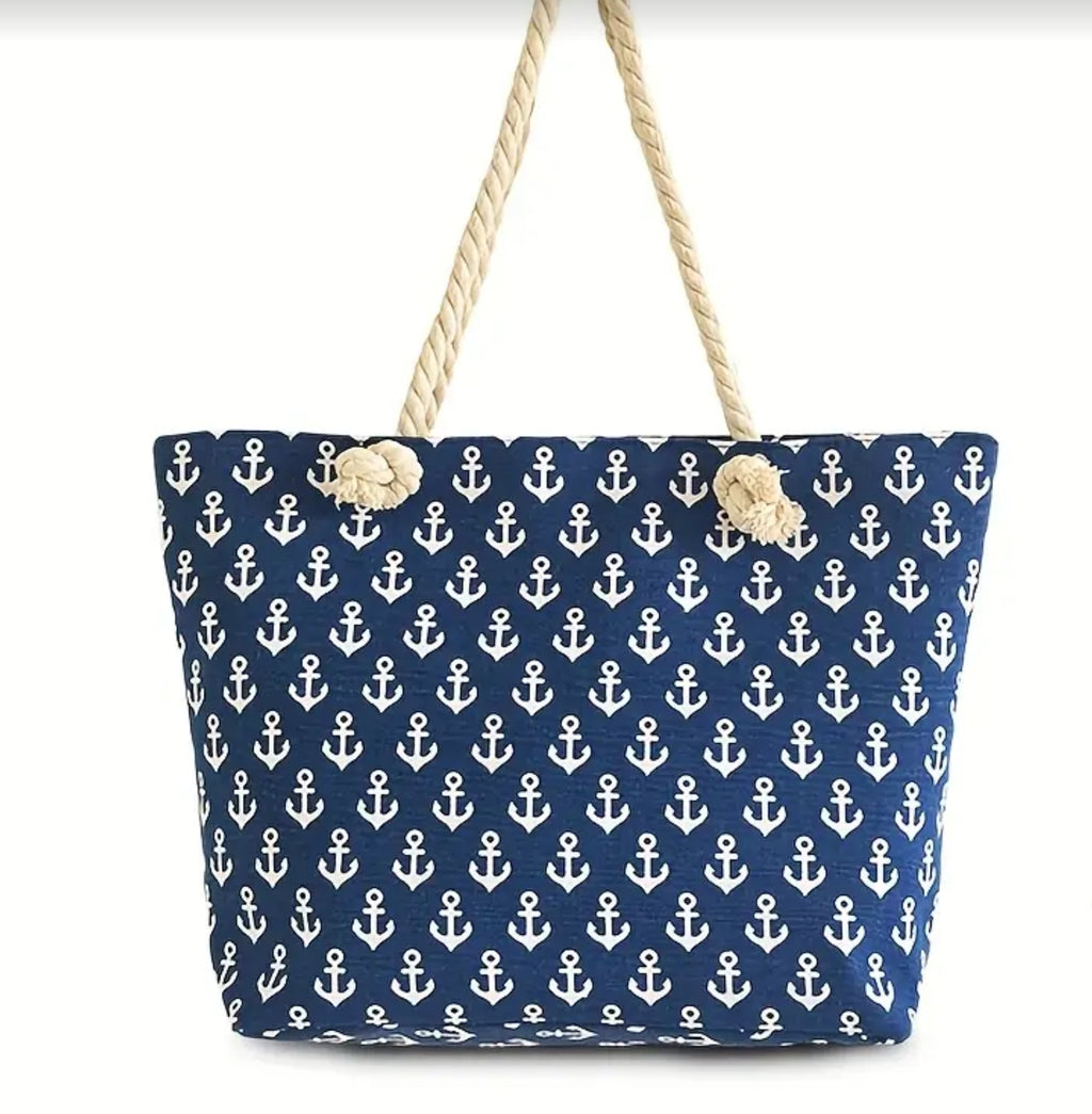Blue and White Anchor Bag - Nautical Canvas image 1