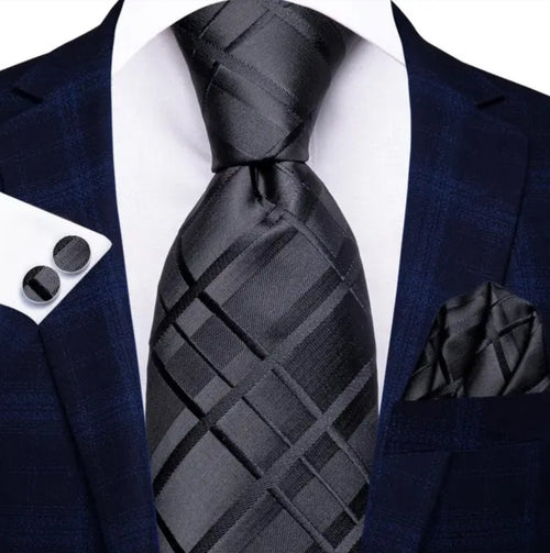 Black Tie, Handkerchief and Cufflink Set