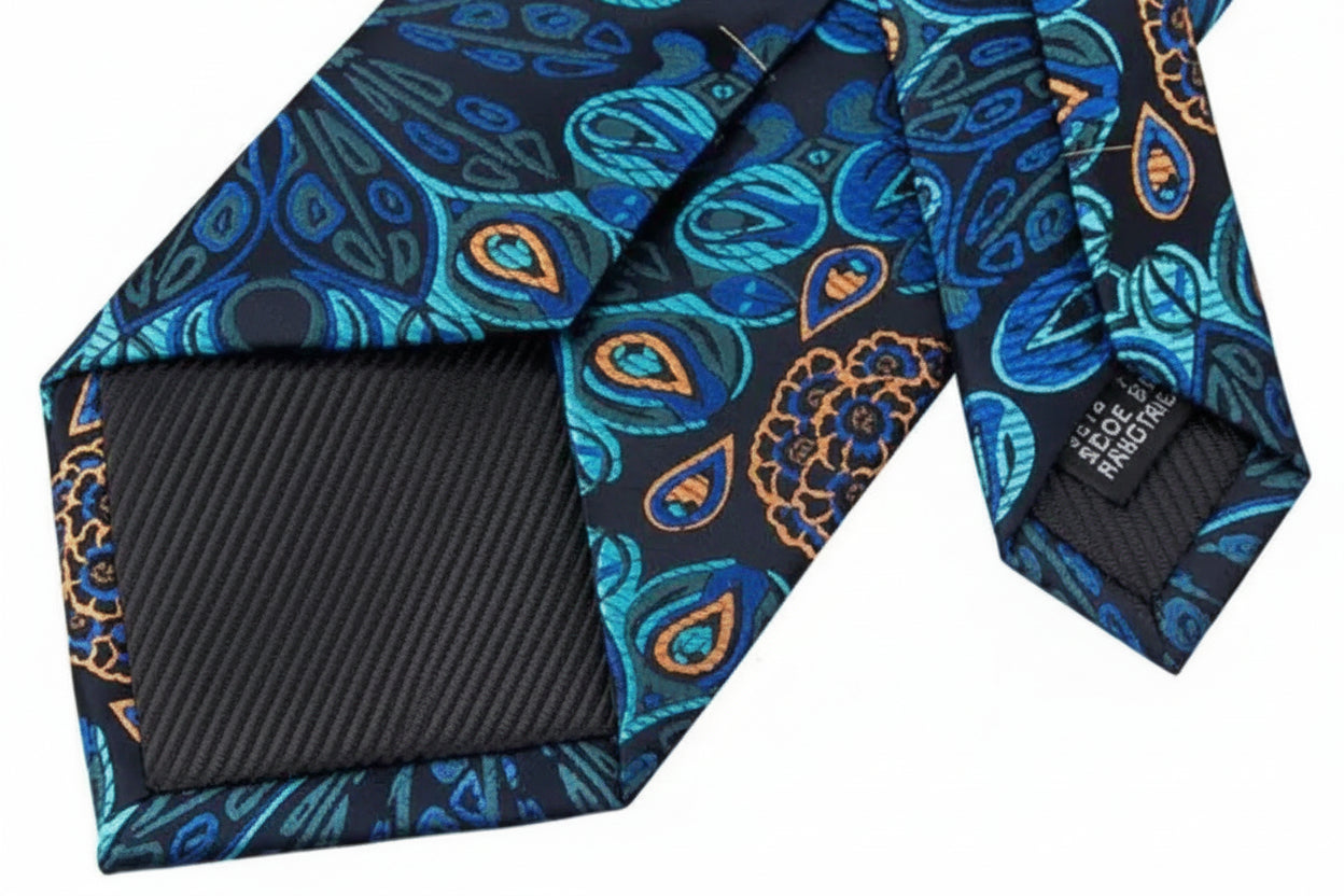 Blue Peacock Tie, Handkerchief and Cufflink Set image 2