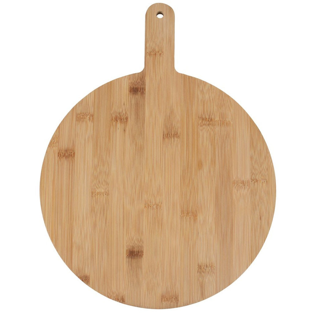 Wooden pizza serving board back on a white background