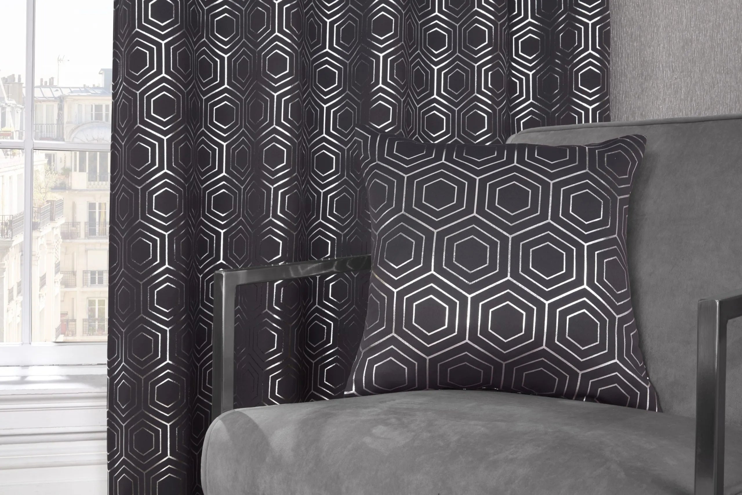 Hartford Art Deco Charcoal Grey Cushion Covers
