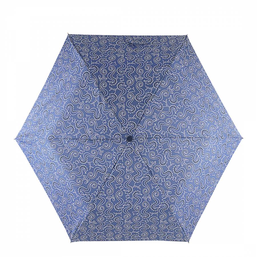 Radley boathouse seahorse blue patterned umbrella on a white background