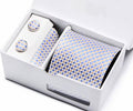 Chequered Blue Tie, Pocket Square and Cufflinks Gift Set