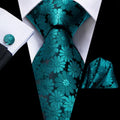 Teal Blue Floral Tie Set