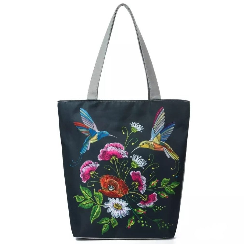 Black Hummingbird Large Canvas Shopping Bag 