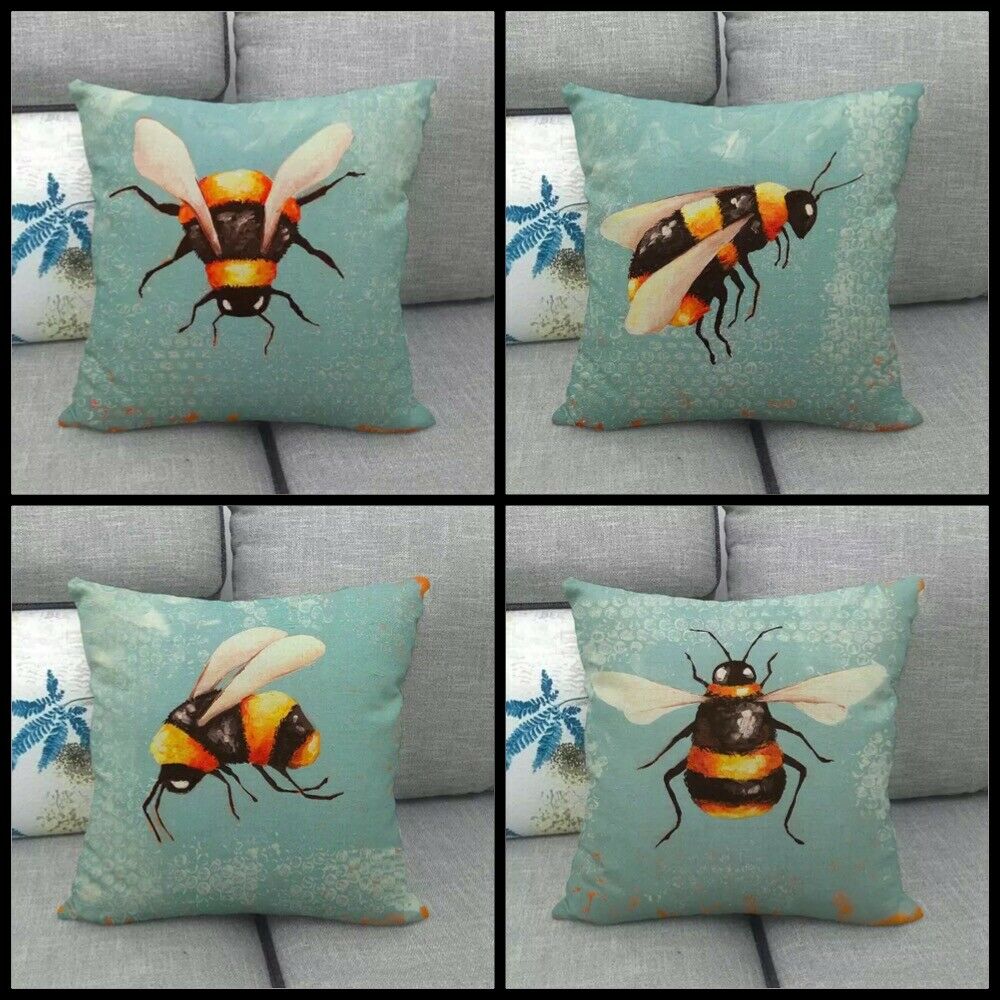Duck Egg Blue Bumble Bee Cushion Covers  – 18″ x 18″/ 45cm (Set of 4)