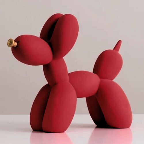 Dark Red Balloon Dog Sculpture with Gold Nose