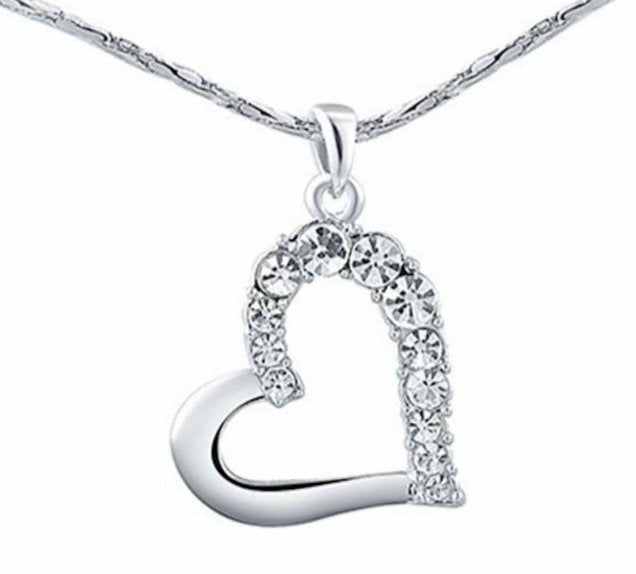 Ma Petite Amie Platinum Heart Necklace with Swarovski Crystals 