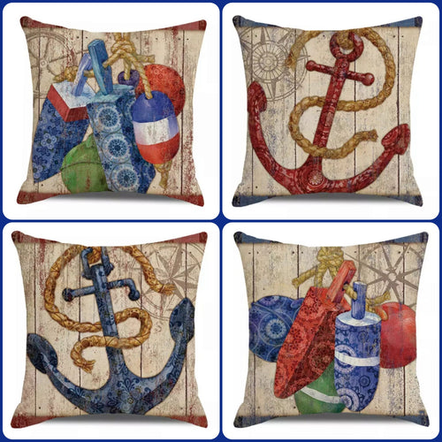 Anchor & Bouy Nautical Cushion Covers (Set of 4) 