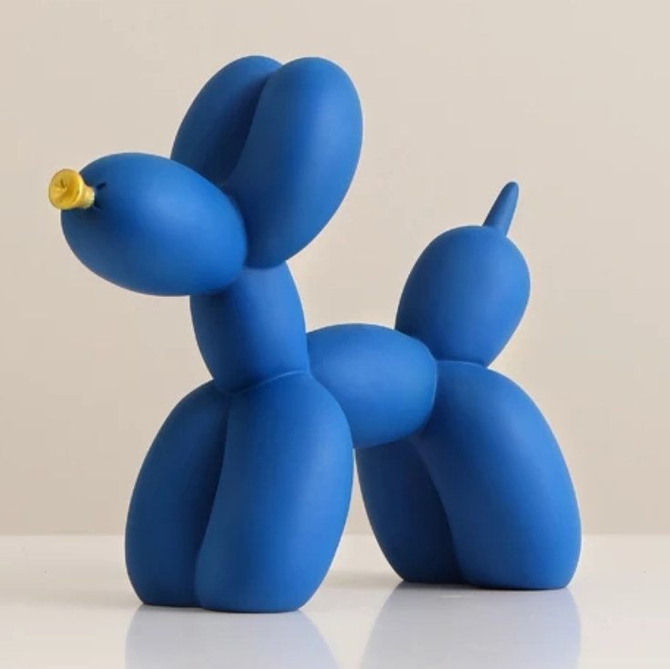 Blue Balloon Dog Sculpture with Gold Nose 