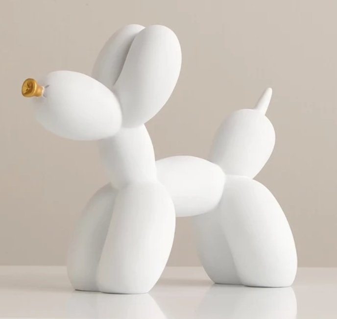 WHITE Balloon Dog Sculpture with Gold Nose