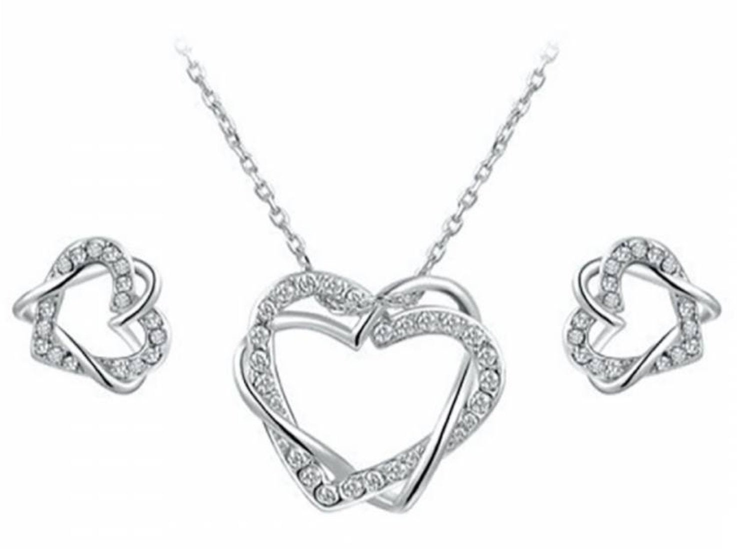 Ma Petite Amie Platinum Heart Necklace and Earrings Set with Swarovski Crystals