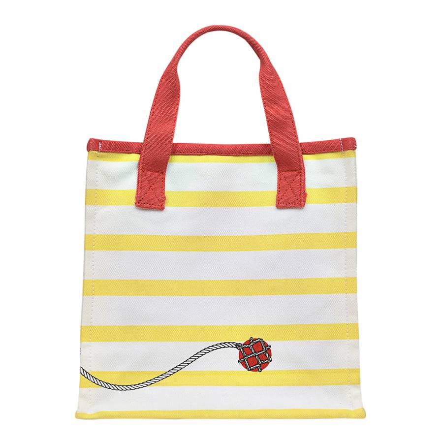 Radleyn nautical Striped grab bag with red handles and a small design on a white background