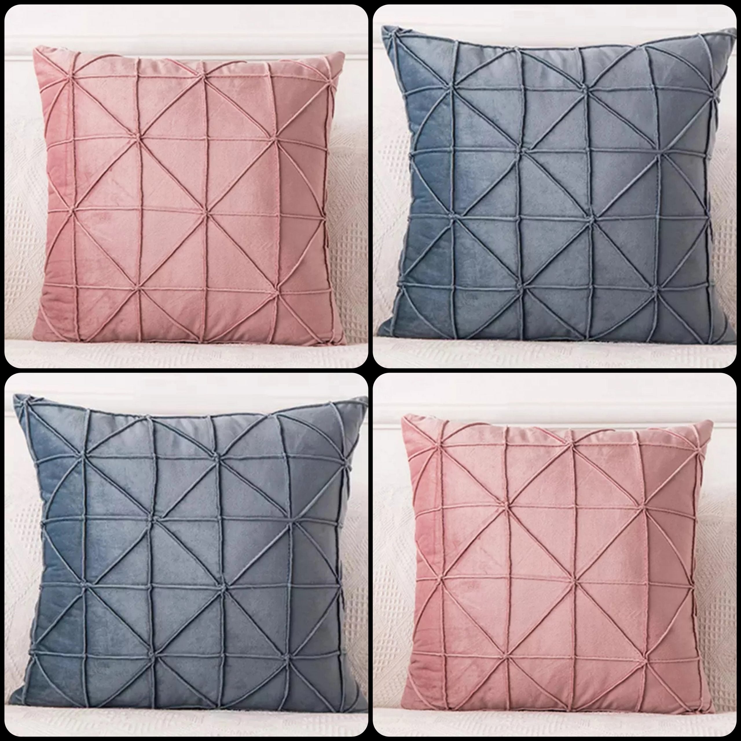 Rose Gold Pink and Grey Velvet Cushion Covers (Set of 4)