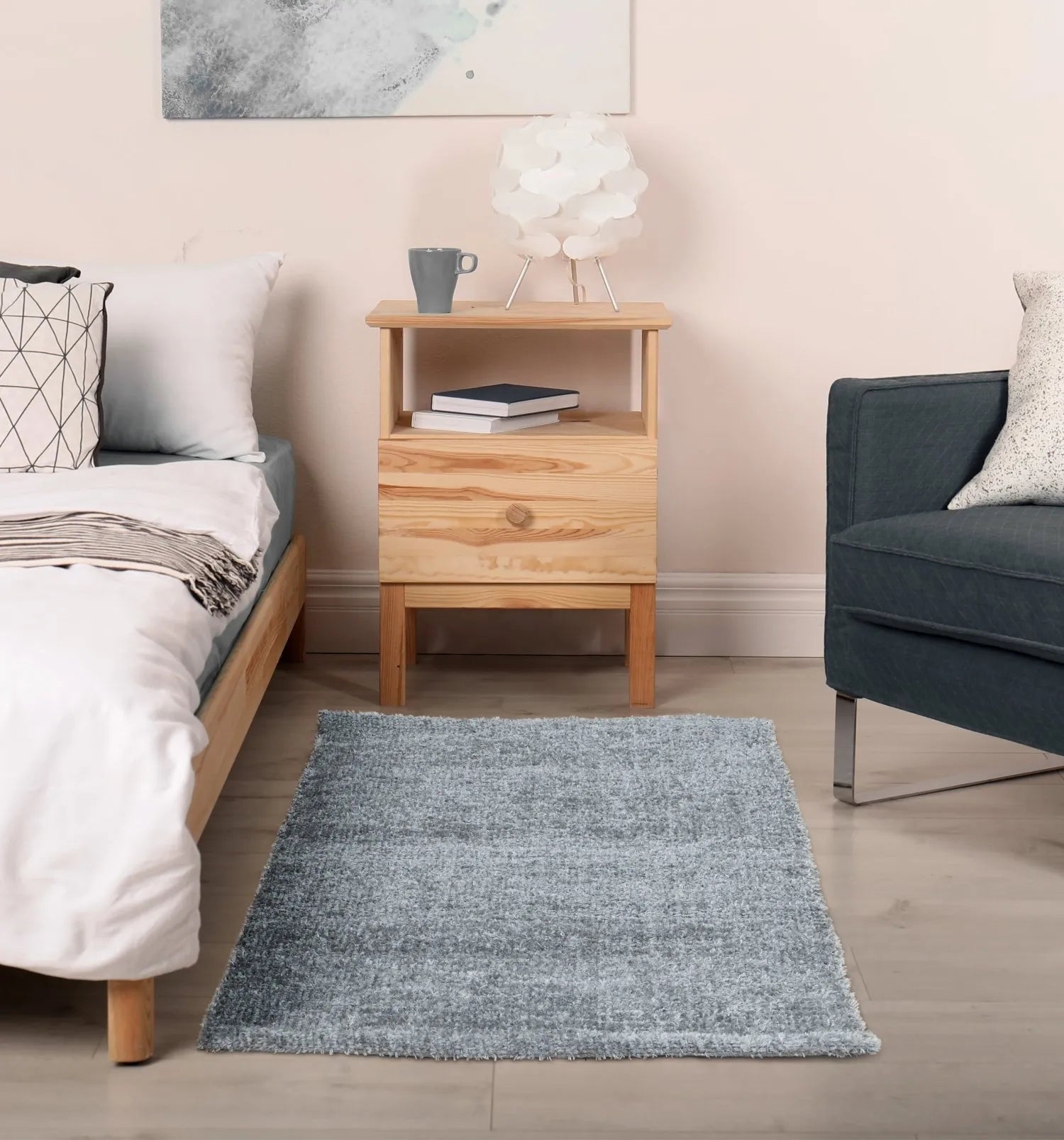 Sparkles Small Silver Rug in a bedroom